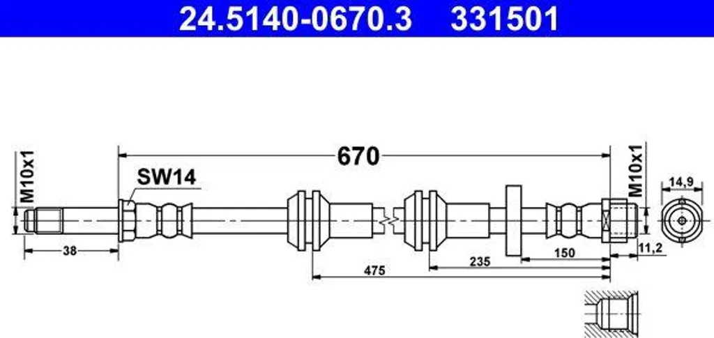 Flexible de frein ATE pour entretien Audi A6 A7 4G - Référence 4G0611707H