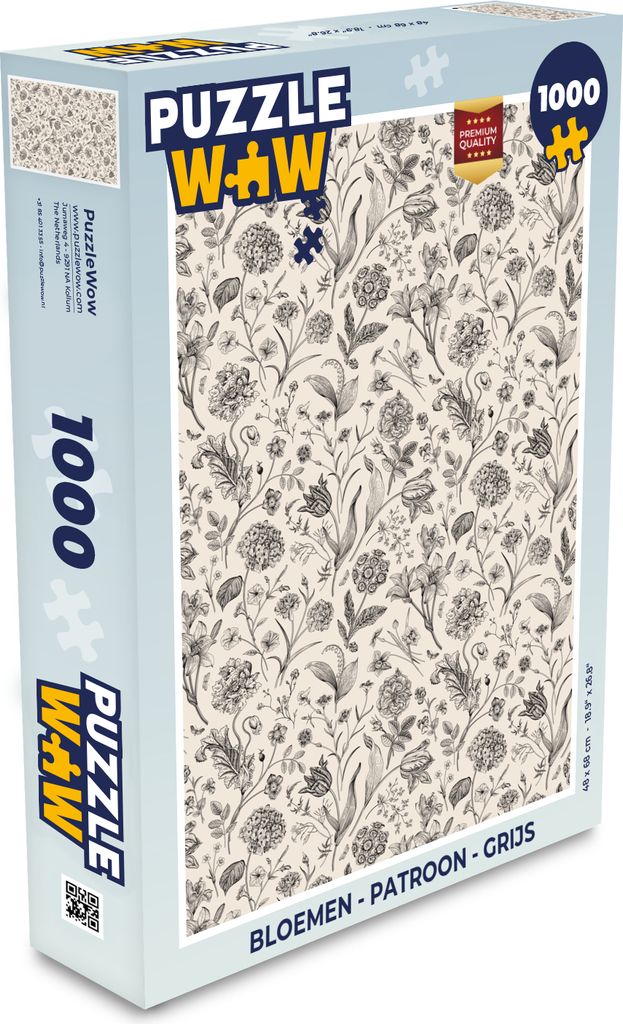 MuchoWow Puzzle 1000 Teile Blumen - Muster - Grau - Spielzeug - Alt und Jung - Spiele - Puzzeln