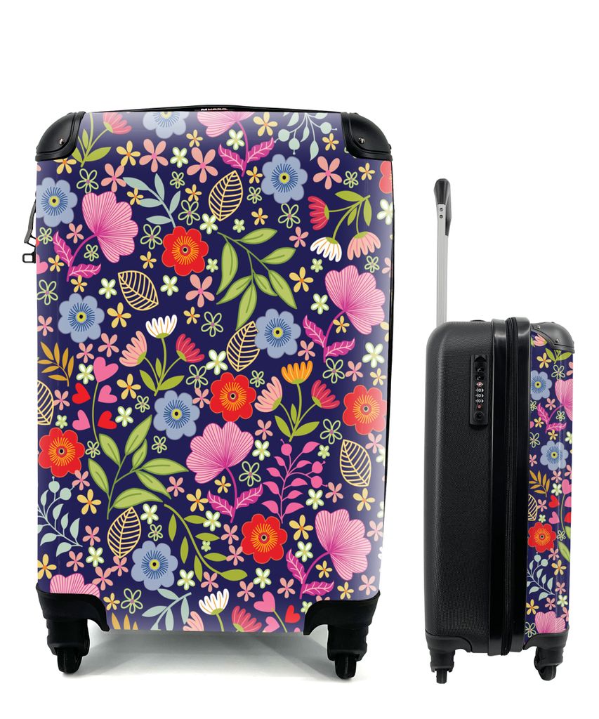 MuchoWow Koffer Handgepäck Trolley Rollkoffer Kleine Reisekoffer mit 4 Rollen - Blumen - Farben - Muster - Cabin Size < 55x40x23 cm & 55x40x20 c...
