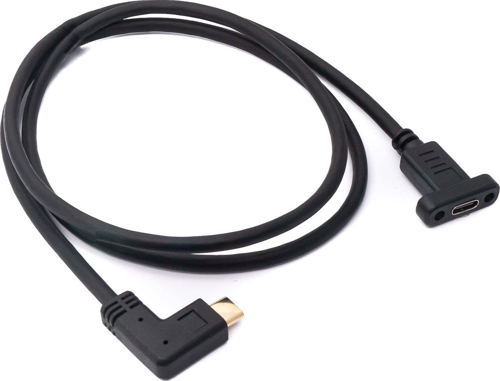 SYSTEM-S USB 3.1 Kabel 100 cm Typ C Stecker zu Buchse Schraube Winkel in Schwarz