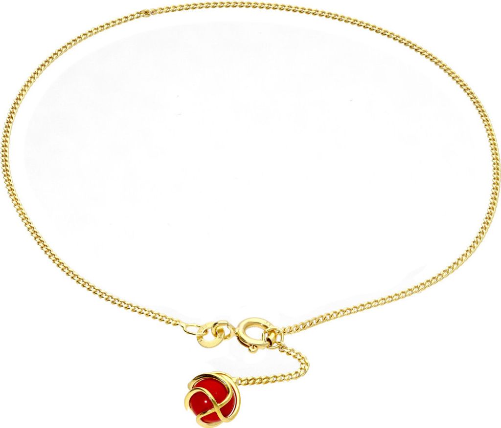 Fußkettchen echt Gold 333 (8 kt) 25,5 cm lang mit Anhänger Koralle