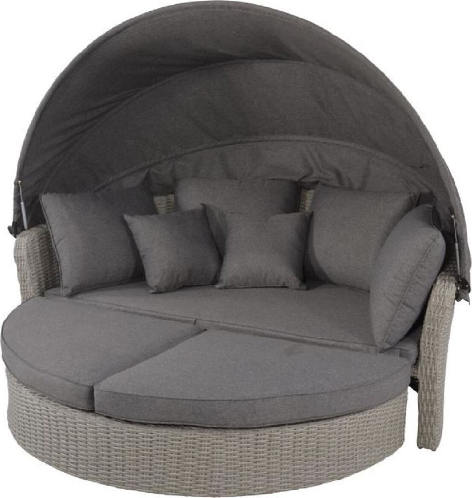 Casa Padrino Luxus Liegeinsel Dunkelgrau / Grau 200 x 182 x H. 161 cm - Wetterbeständiges Lounge Sofa mit Sonnendach - Moderne Garten Terrassen Ho...