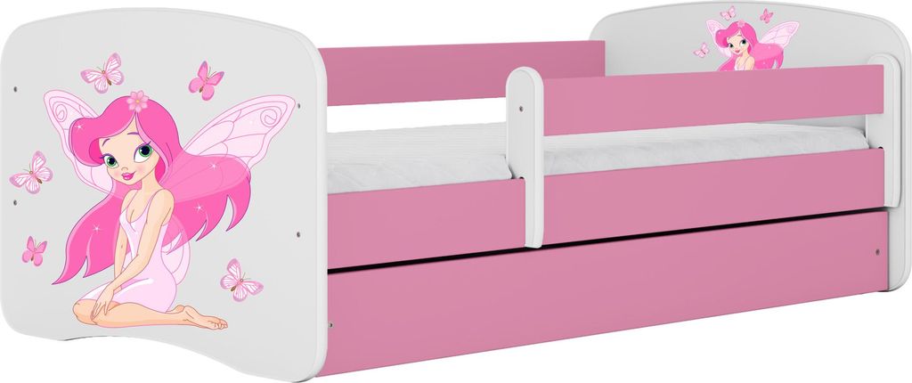 Kinderbett Rosa 70x140 80x160 80x180 cm – mit Matratze, Rausfallschutz und Schublade – Jugendbett für Mädchen – Stabil und Sicher – Fee u...