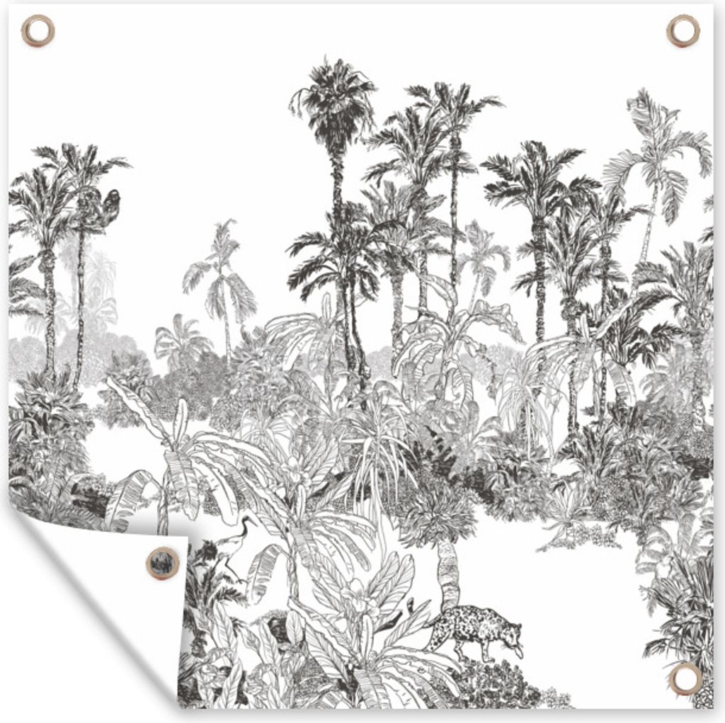 MuchoWow 100x100 cm Outdoor-Poster Gartendeko Sichtschutz Garten Poster für den Garten Dschungel - Schwarz - Weiß