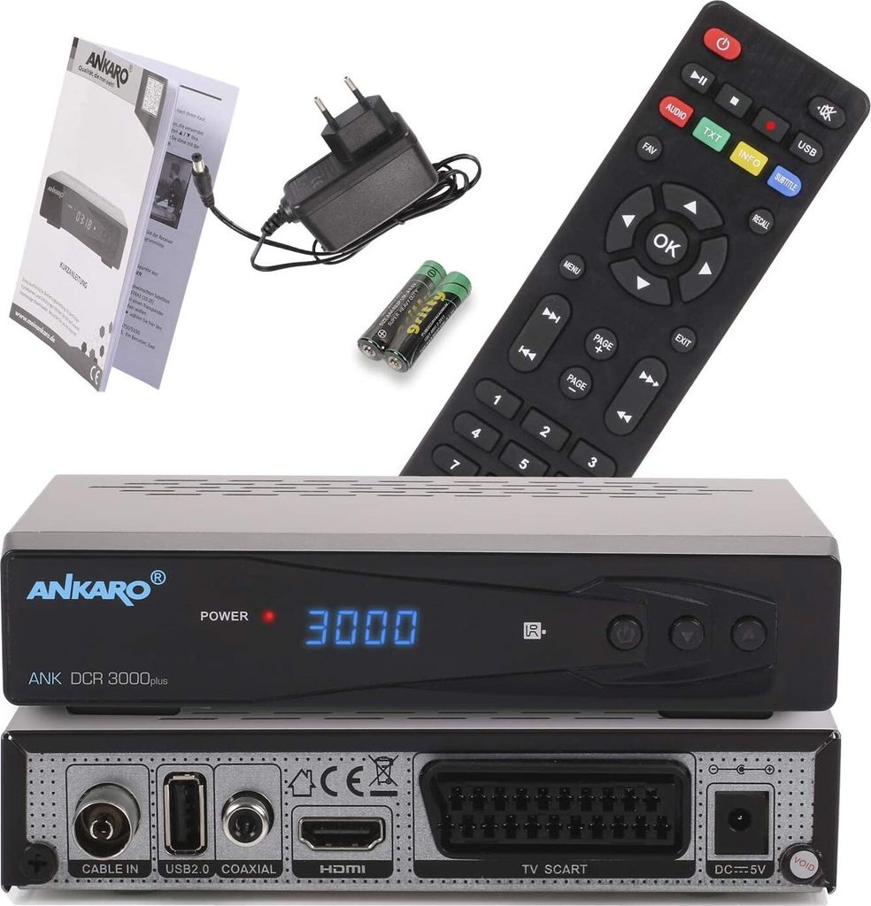 Ankaro DCR 3000 Plus digitaler 1080p Full HD Kabel-Receiver für Kabelfernsehen mit PVR Aufnahme Funktion (HDTV, DVB-C/C2, HDMI, Scart, Coaxial, Me...