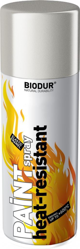Biodur | Hitzefester Lack - Silber - 400ml, Motorlack, Backofenspray, Korrosionsschutz, Sprühfarbe