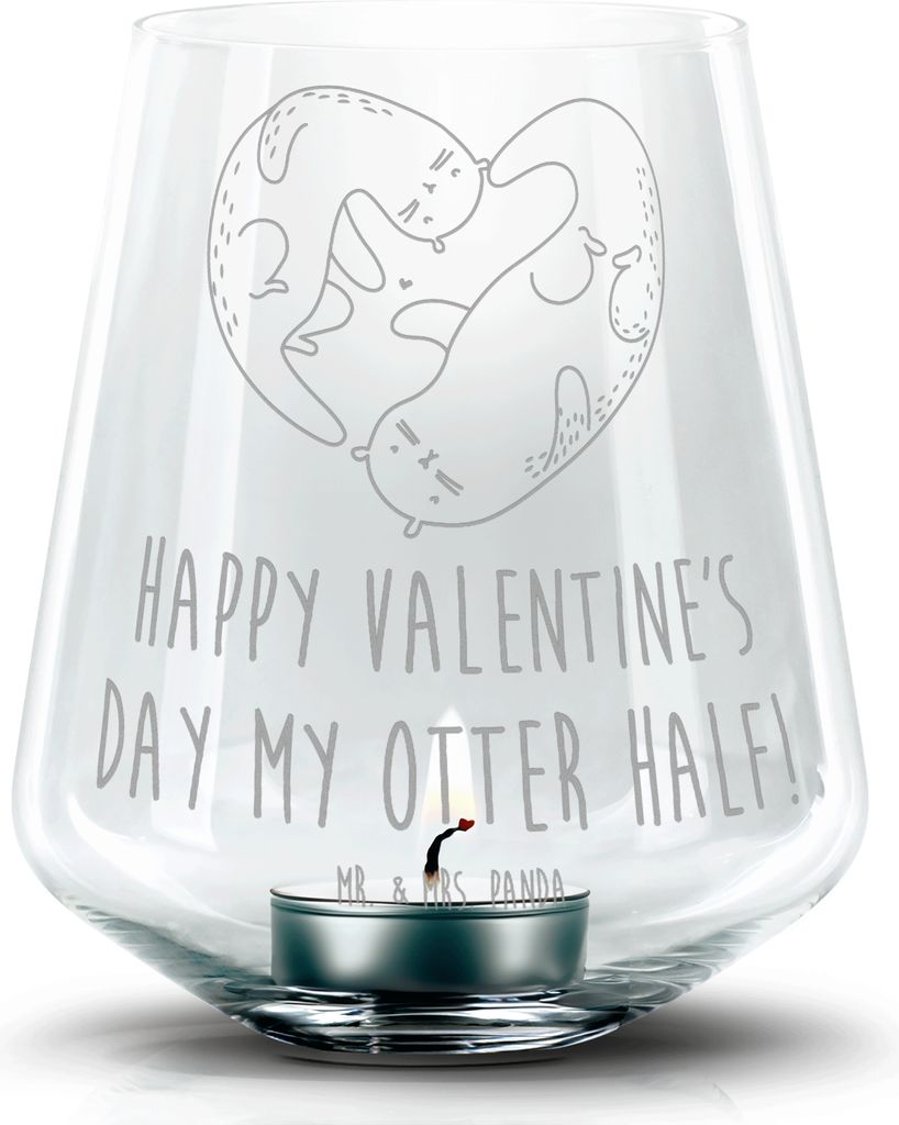 Mr. & Mrs. Panda Laterne Otter Valentine - Transparent - Geschenk, Glas Windlicht, Valentinstag, Mitbringsel, Freund, Hochzeitstag, Teelichthalter,...