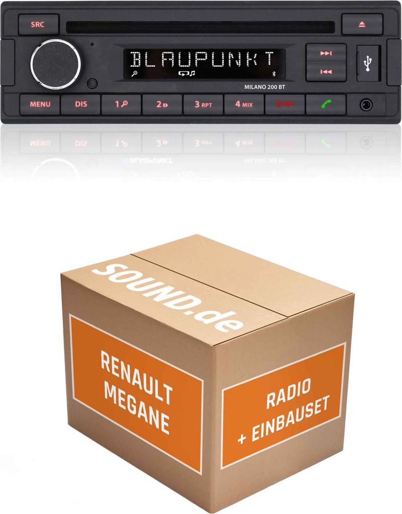Autoradio Einbaupaket Blaupunkt Milano 200 BT passend für Renault Megane 2 mit Tuner List Radio | Bluetooth USB