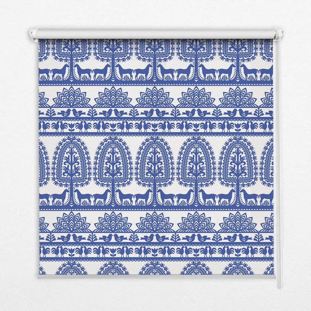 Seitenzug-Rollo Fensterrollo Jalousie - Lichtdurchlässig Springrollos - 80x240 cm - Blaues Muster