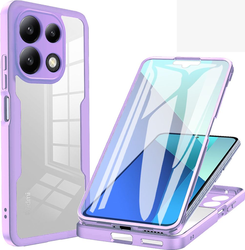 Schutzhülle für Xiaomi Redmi Note 13 Pro 4G, Eingebautem Displayschutz 360 Grad Komplettschutz Handyhülle Lila