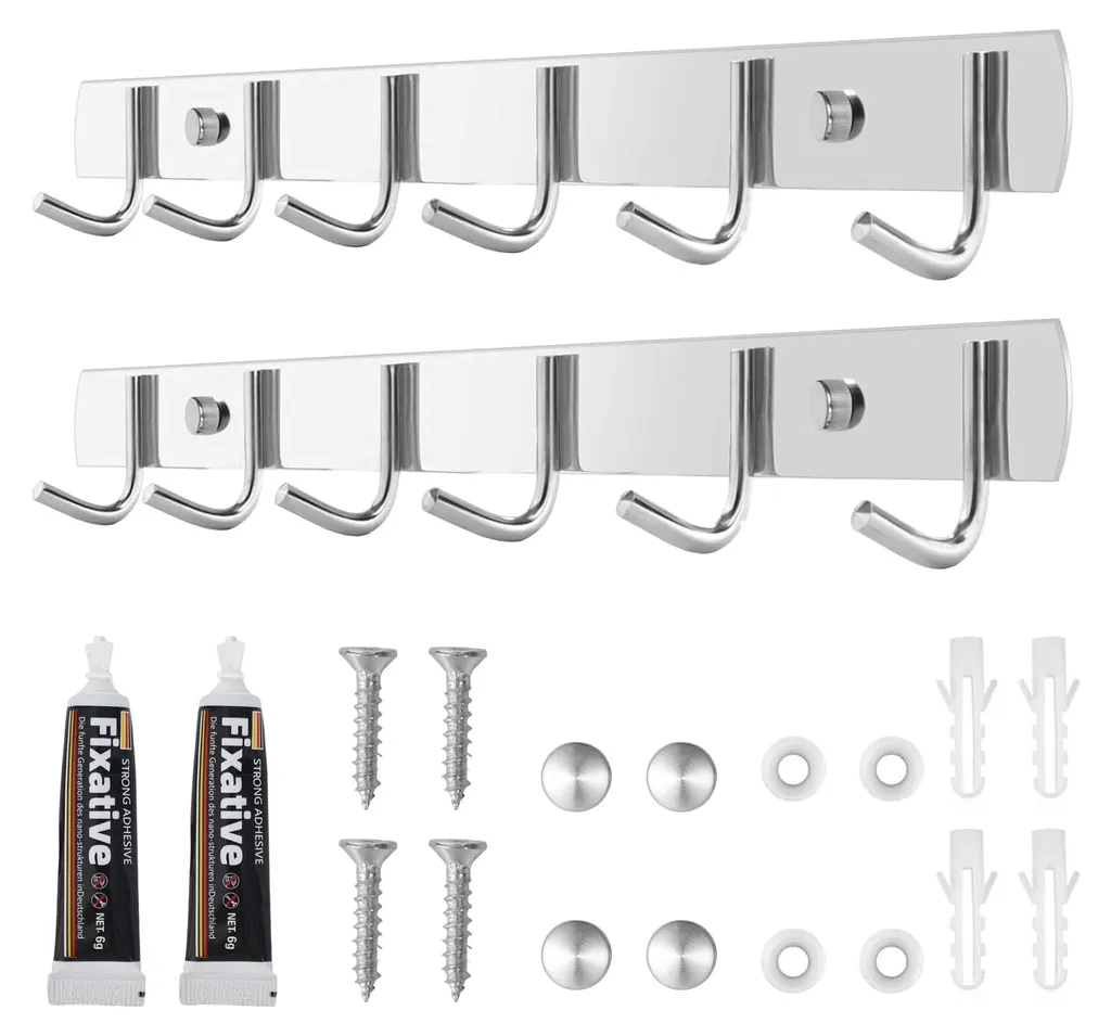 Patère à 6 crochets en acier inoxydable 304 pour cuisine Lot de 2