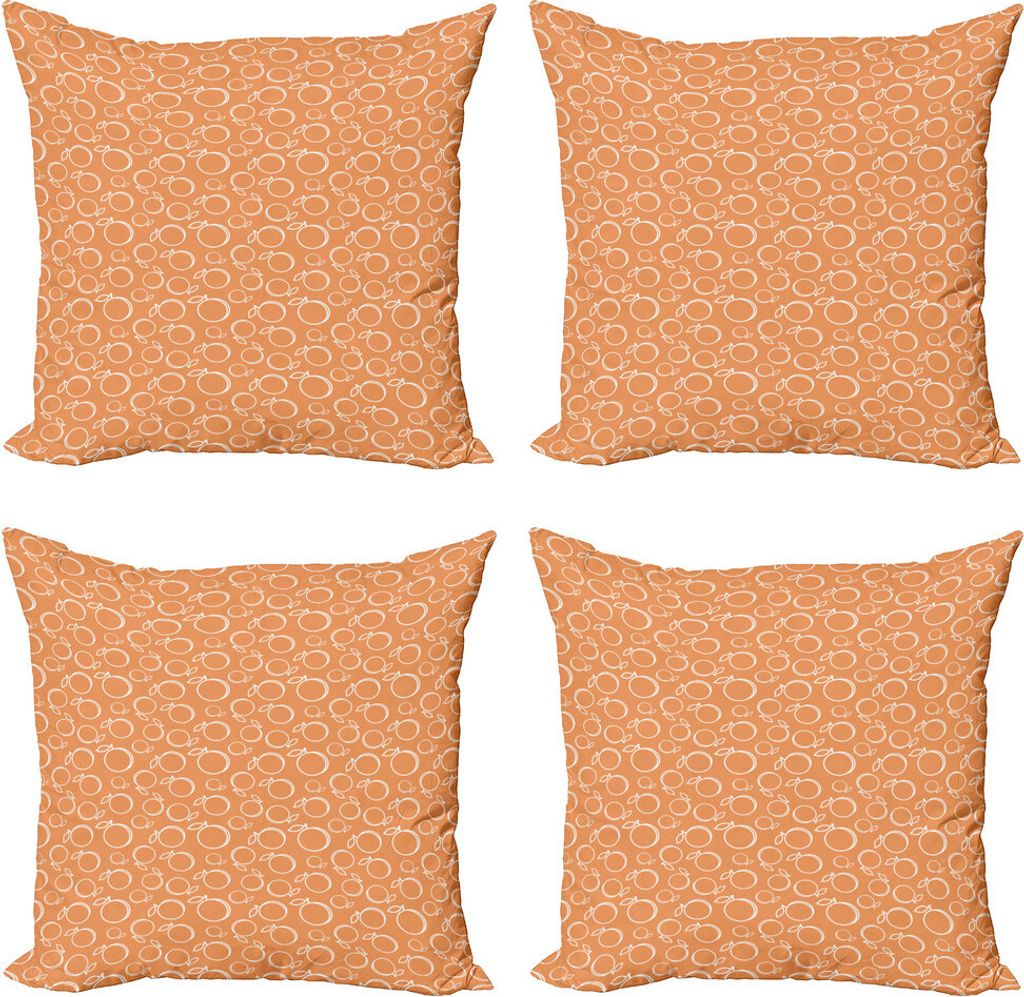 ABAKUHAUS Pfirsich Kissenbezug Set (4 Stück), Reife und Früchte, Moderner Doppelseitiger Digitaldruck, 45 cm x 45 cm, Dunkler Pfirsich und Weiß