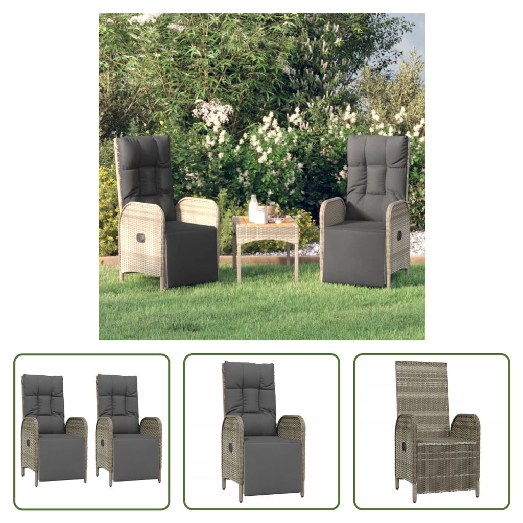 The Living Store Garten-Relaxsessel mit Kissen 2 Stk. Poly Rattan Grau