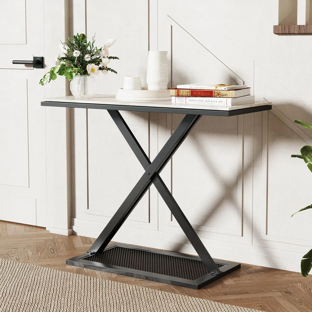 Table d'appoint Blanche pour Entrée - Support Déco Moderne en Métal