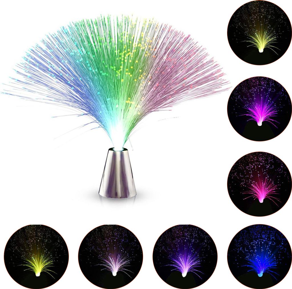 A fiber optic lamp with multiple color options displayed in circular insets.