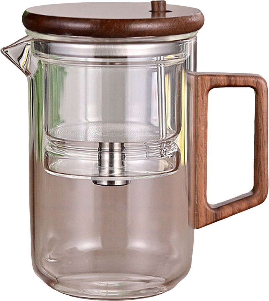 550/750 ml Teekanne mit Teesieb, Holzgriff, Teekanne aus Borosilikatglas, Wassertrenntechnologie, tropffreier Ausguss, pflegeleichte Teekanne