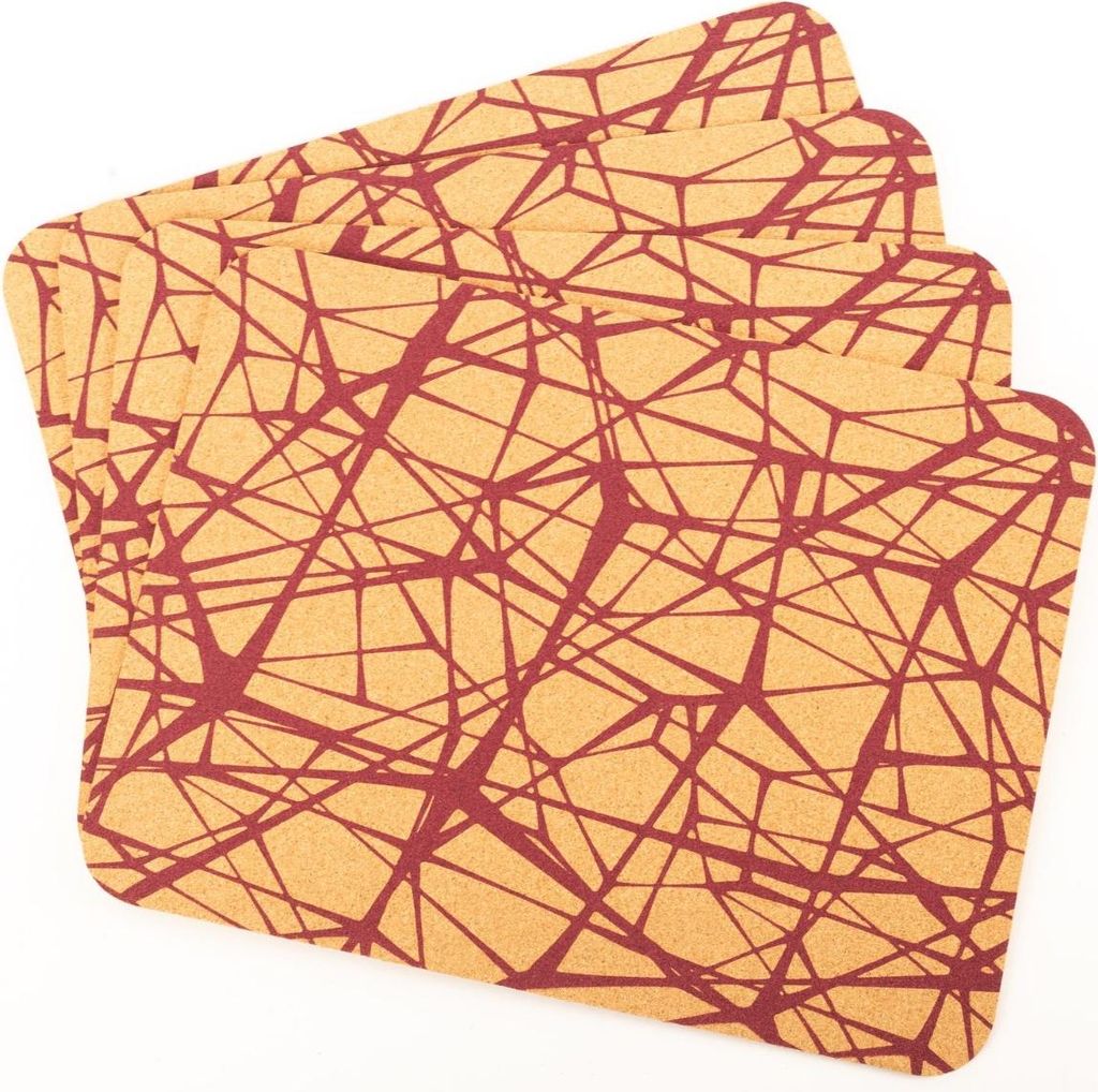 INNA-Glas Rechteckiger Kork Untersetzer ARKTOS, Abstraktes Muster, 4 Stück, Natur-rot, 40x30x0,3cm - Kork Tischset