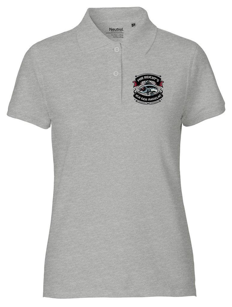 Huuraa Damen Polo Shirt Mir reichts's ich geh angeln Fisch S Sport Grey Bio Baumwolle Fairtrade Poloshirt Geschenkidee