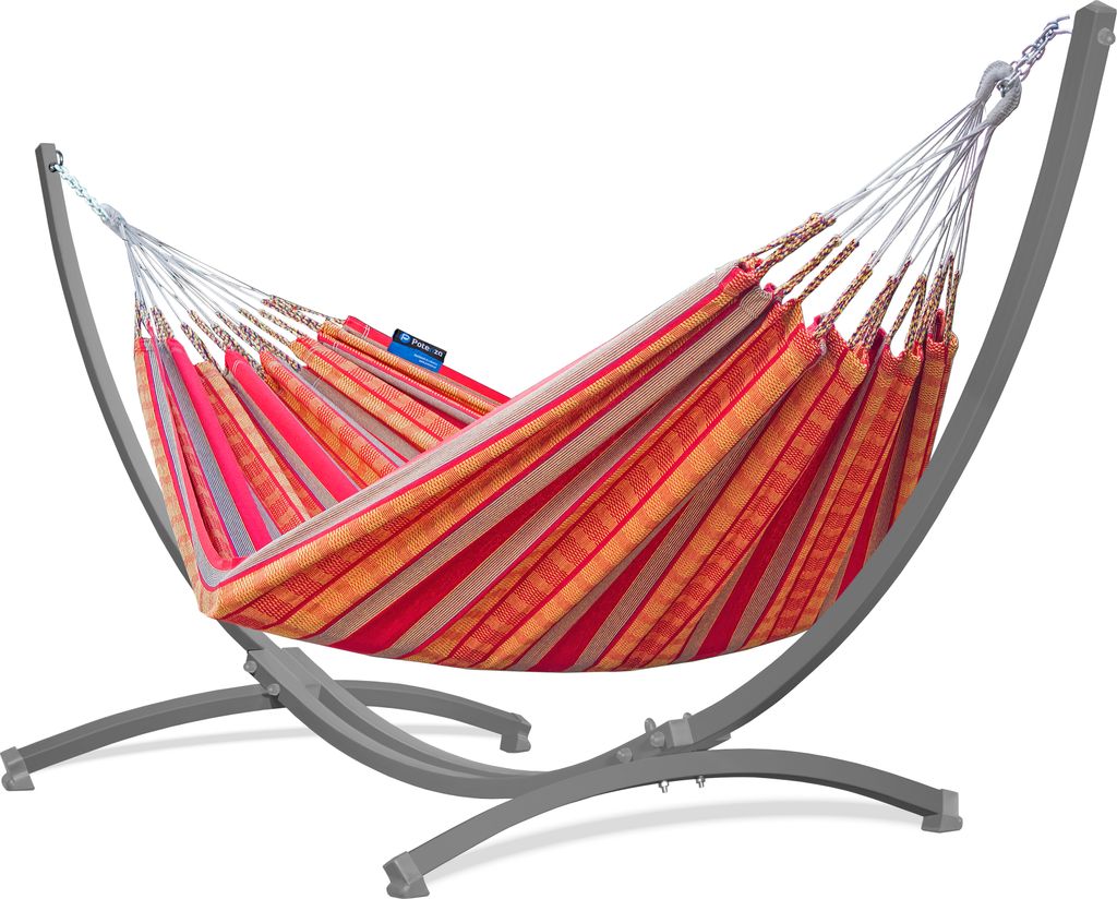 Potenza Outdoor Pereira Hängematte mit Gestell für 2 Personen I 100% Baumwolle Doppelhängematte 230x160 cm, 200kg I Grau Hängemattengestell 220...