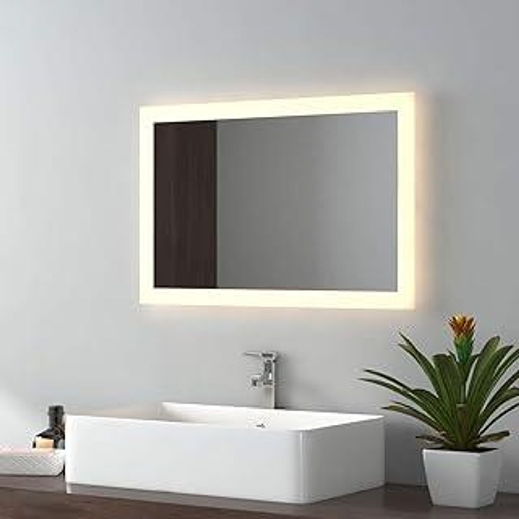 EMKE Badspiegel mit Beleuchtung 40x60cm Badezimmerspiegel mit Beleuchtung Warmweissen Lichtspiegel Ohne Schalter LED Badspiegel IP44 energiesparend...