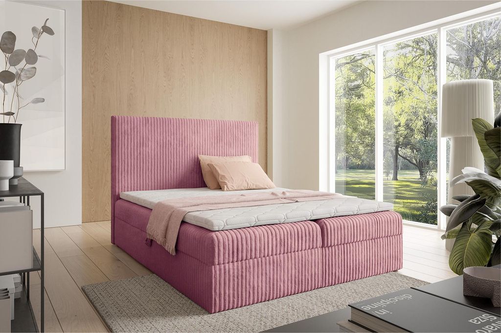 MEBLINI Boxspringbett mit Bettkasten - Gepolstert Doppelbett mit Matratze und Topper - Polsterbett mit Stauraum - Bett mit Kopfteil - Stauraumbett ...
