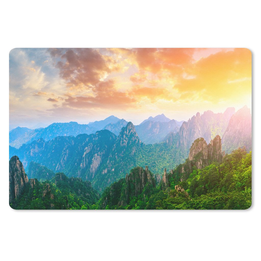 MuchoWow Schreibtischunterlage Berge - Bäume - Sonnenuntergang - Natur 60x40 cm - XXL Mauspad - Großes Mauspad