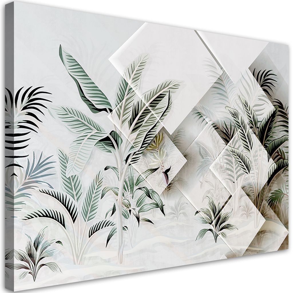 Leinwandbild Grüne Blätter 3D 60x40 Feeby Grün bild für die wand bereit zum aufhängen