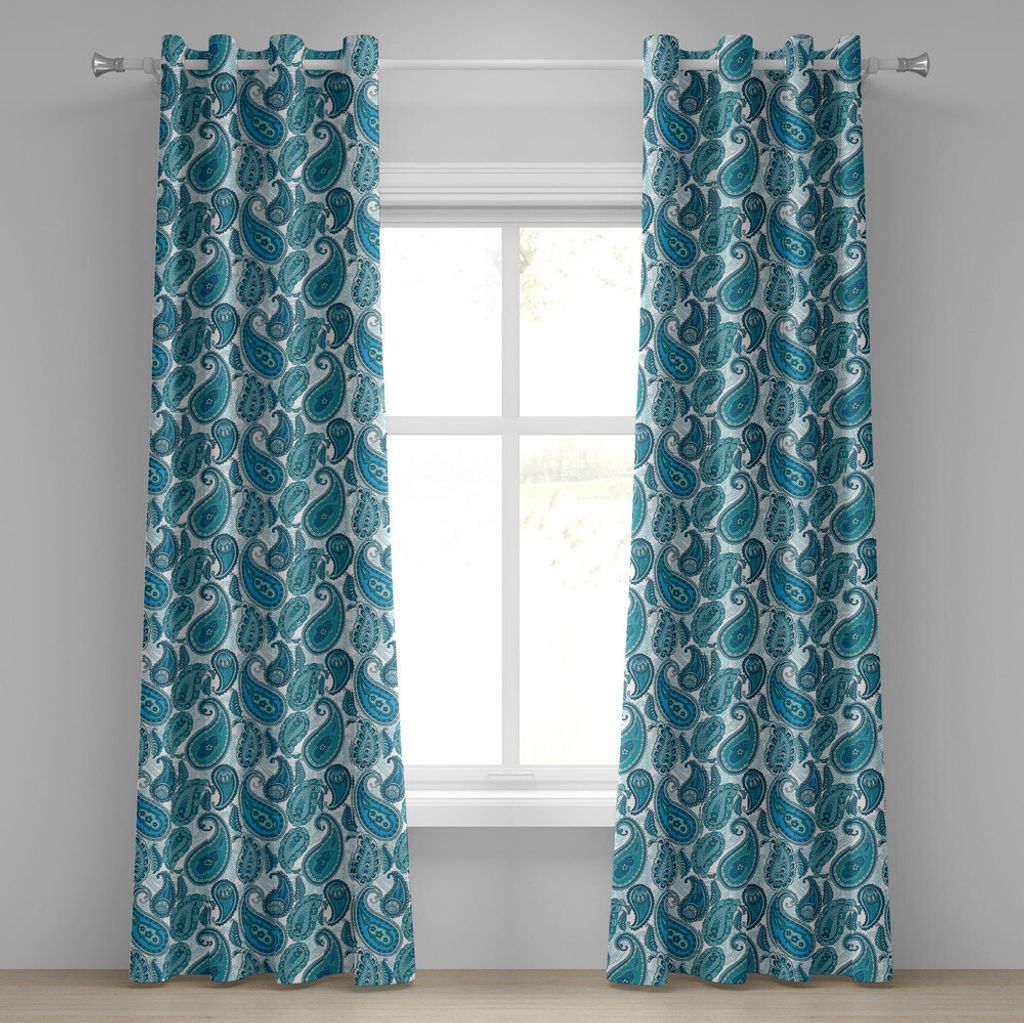 ABAKUHAUS Paisley Ösenvorhang, Antike asiatisches mit Blumenethnisch dekoratives Retro künstlerisches Muster, Dekorative 2-Panel-Fenstervorhänge...