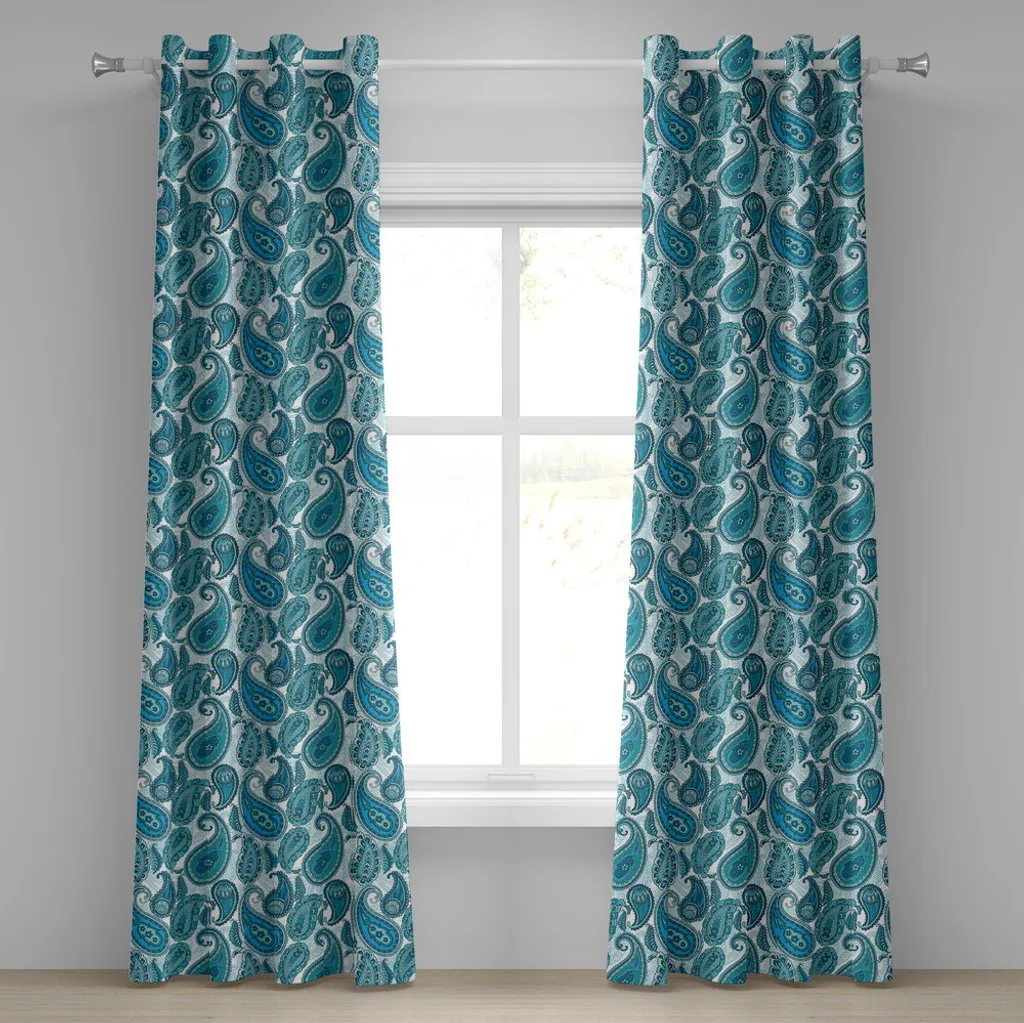 ABAKUHAUS Tenda con occhielli Paisley, design ispirato all'oceano con strisce e fiori su sfondo astratto, tende decorative a 2 pannelli, 280 cm x 225 cm, blu e bianco