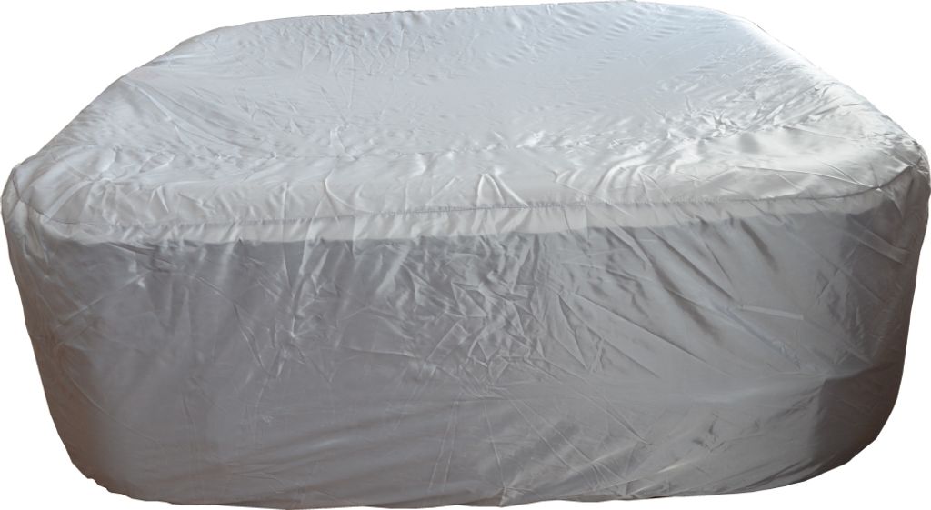 A white cover is placed over a hot tub.