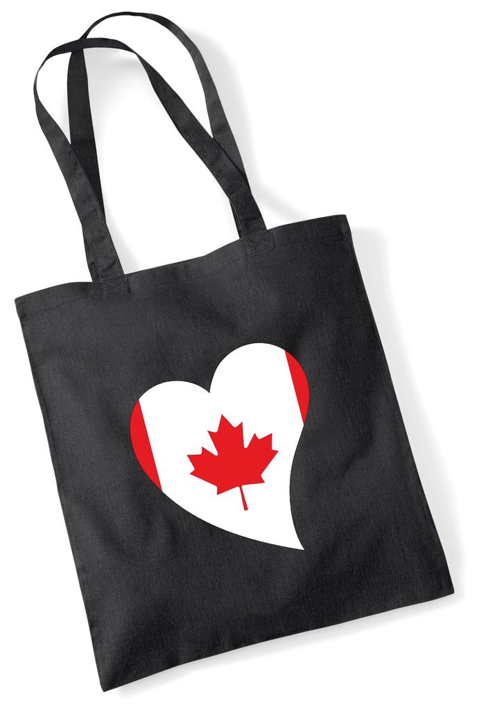 Huuraa Jutebeutel Kanada Flagge Herz 10 Liter Black Baumwolle Tasche Geschenkidee
