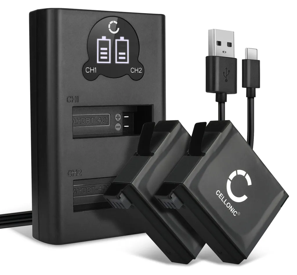 Batterie Hero 4 CELLONIC x2 et Chargeur Double pour GoPro Black Silver