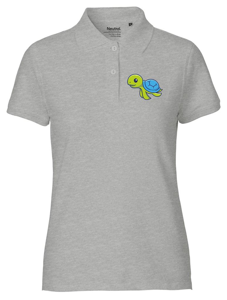 Huuraa Damen Polo Shirt Schildkröte Comic M Sport Grey Bio Baumwolle Fairtrade Poloshirt Geschenkidee
