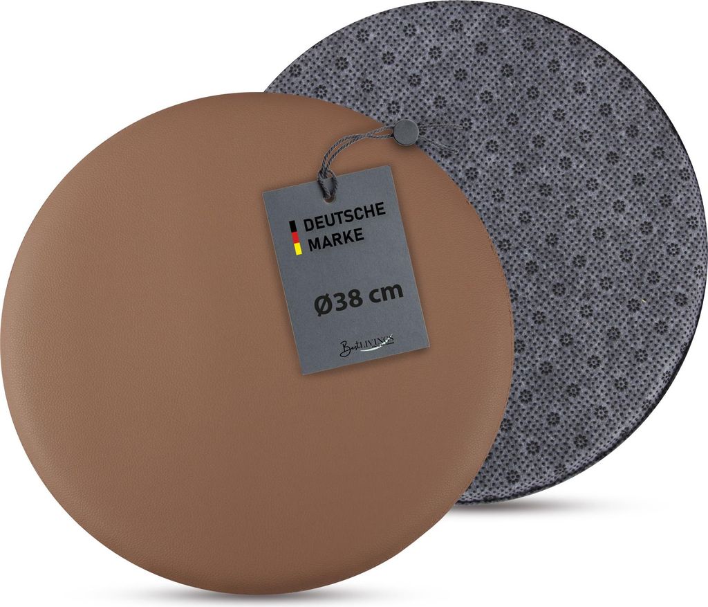 Bestlivings Stuhlkissen braun ⌀ 38 cm Kunstleder mit Produktbild 