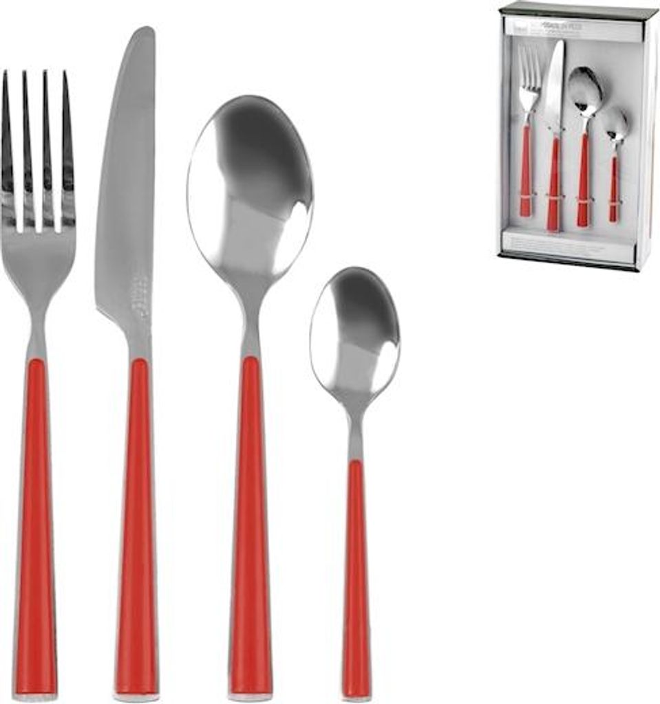 24-teiliges Edelstahl-Besteckset mit rotem Griff