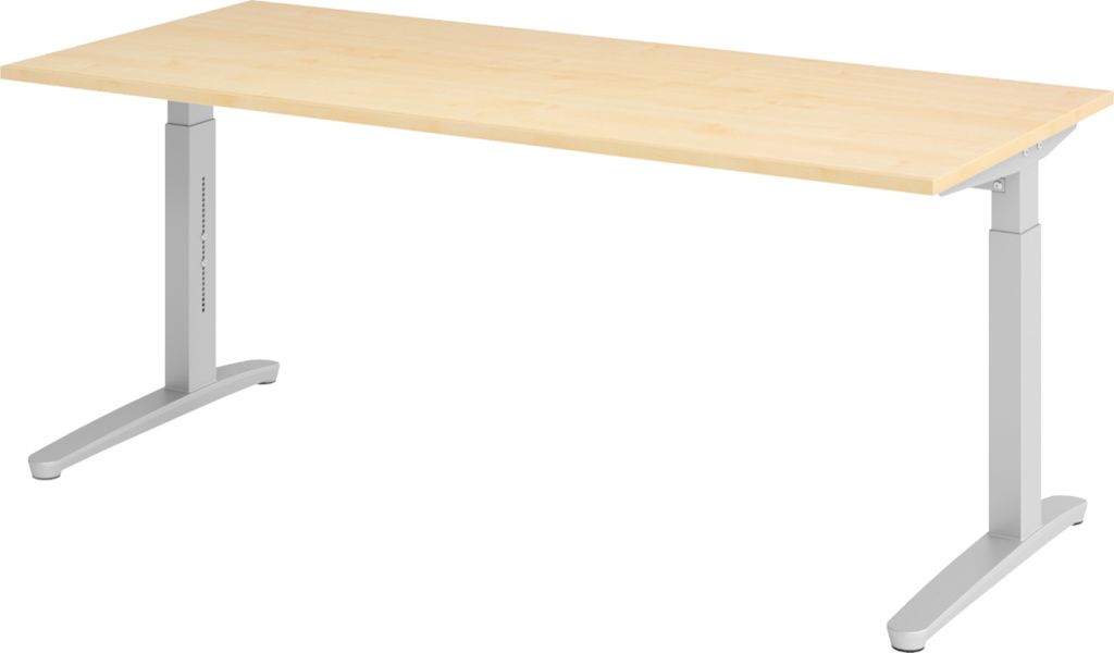 bümö Schreibtisch Serie-XB - Nachbildung Ahorn, Gestell: Silber, Größe: 180 x 80 cm