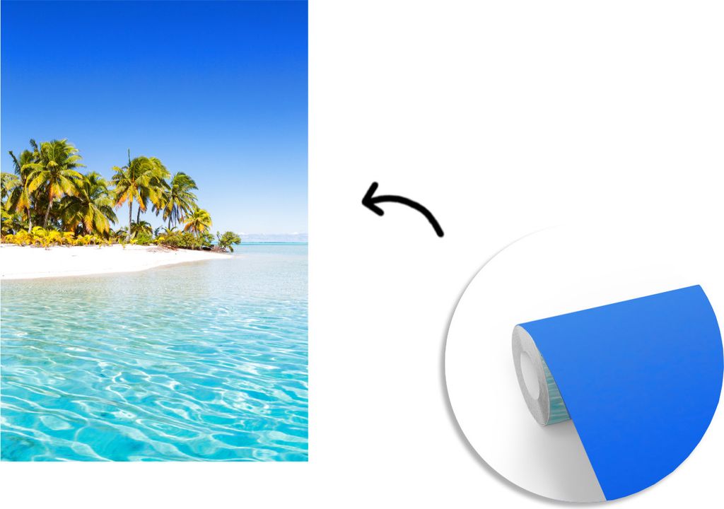 MuchoWow Fototapete für Wohnzimmer oder Schlafzimmer Wandtapete Vinyl Motivtapete Ein paar Palmen wachsen am weißen Strand von One Foot Island ...