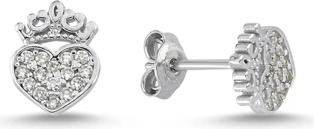 Boucles d'oreilles argent 925 anti-allergie couronne cœur et zircone