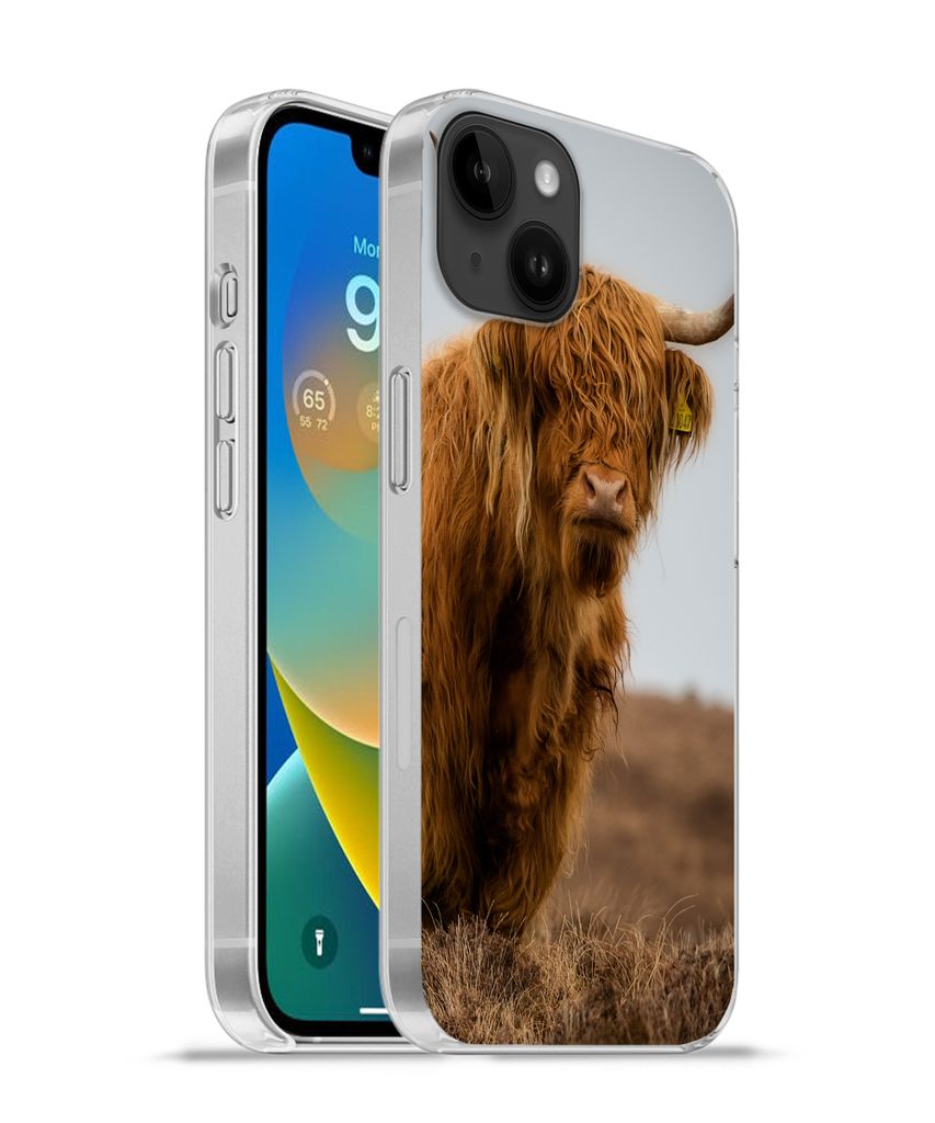 MuchoWow Handyhülle Schutzhülle Hülle für Apple iPhone 14 Plus - Soft case Schottischer Highlander - Düne - Gras Silikon Softcase Handy Hül...