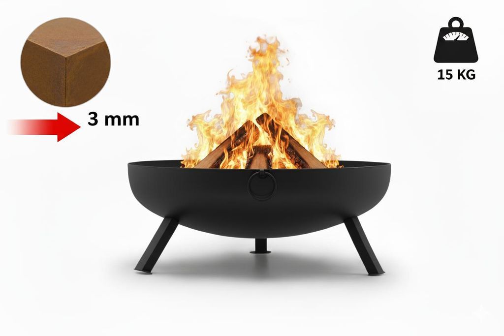 Feuerschale 64,5 cm Schwarz, 3 mm Stahl, Feuerstelle Garten Produktbild 