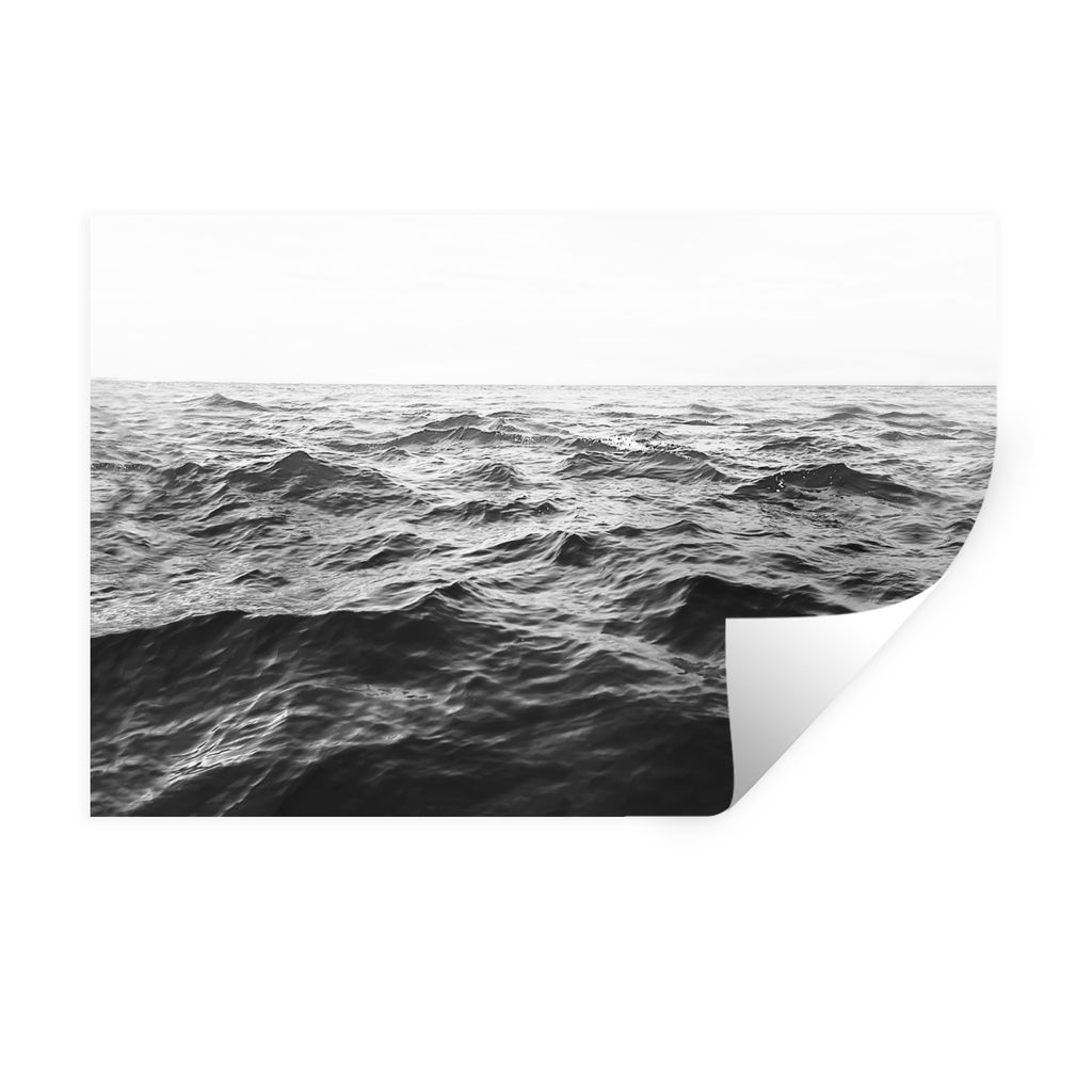 MuchoWow Wandtattoo Wandsticker Wandaufkleber Meer - Wasser - Natur - Schwarz und weiß 90x60 cm Selbstklebend und Repositionierbar - Aufkleber