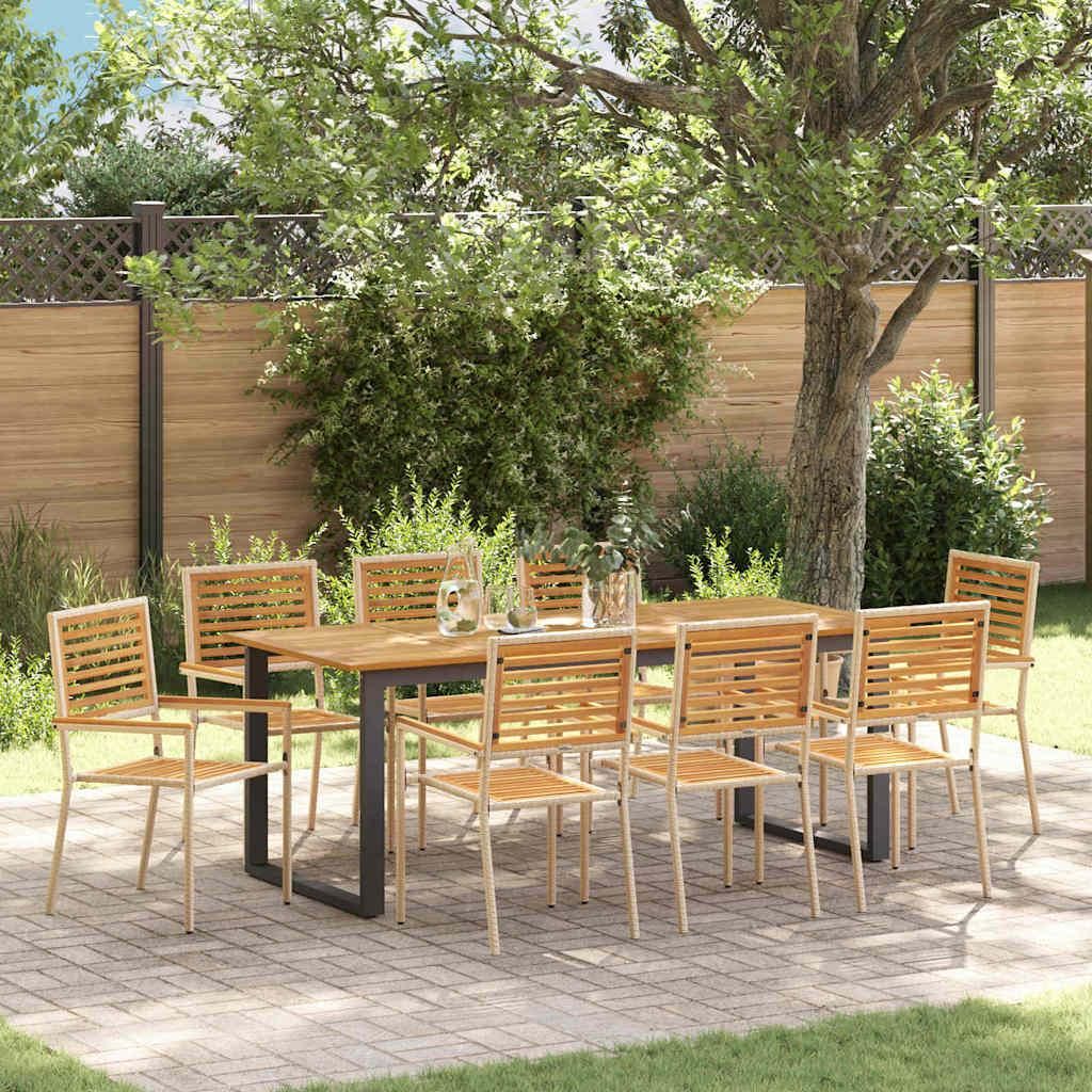 Stabli Möbel Garten Esstischset 9 pcs Beige 200 x 90 x 75 cm Metall & Holz Gartenmöbel set Sitzgruppe CC6570