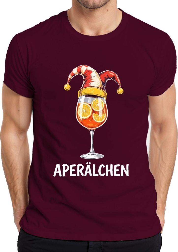 Aperälchen Aperol Spritz Cocktail Glas Orangenscheiben Lustig Herren T-Shirt, Burgundy, XL