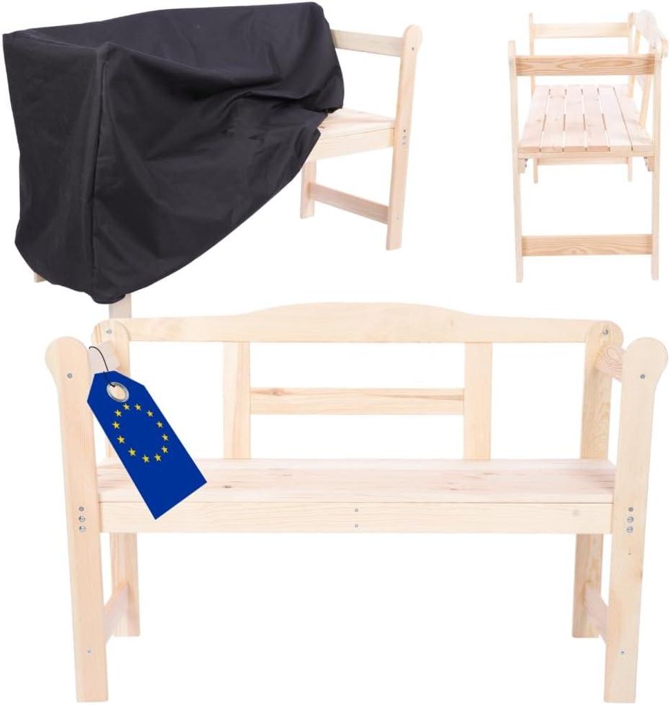 MODO24 Gartenbank Holz, 2-Sitzer, Schutzhülle Cordura, Friesenbank, Parkbank, Massivholz, 46x118x78 cm, Natur unbehandelt, G01