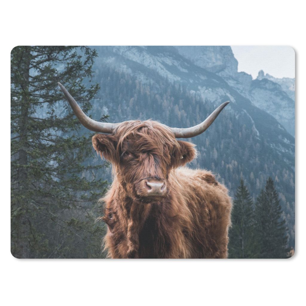 MuchoWow Mauspad Mousepad Schottische Highlander - Wald - Berge 40x30 cm - Mousepads - Maus Mat - Pad - Mausunterlage - Anti Rutsch
