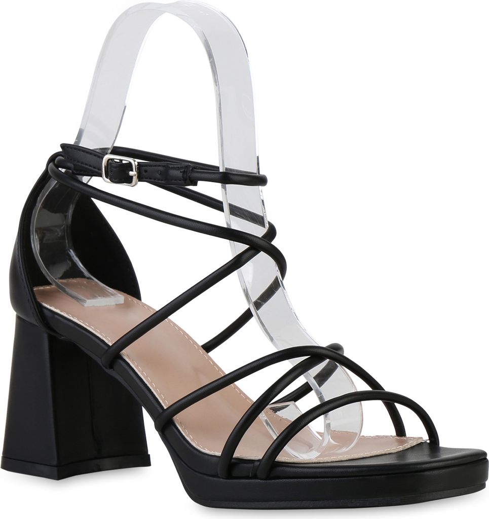 VAN HILL Damen Riemchensandaletten Sandaletten Plateau-Schuhe 841569, Farbe: Schwarz, Größe: 40