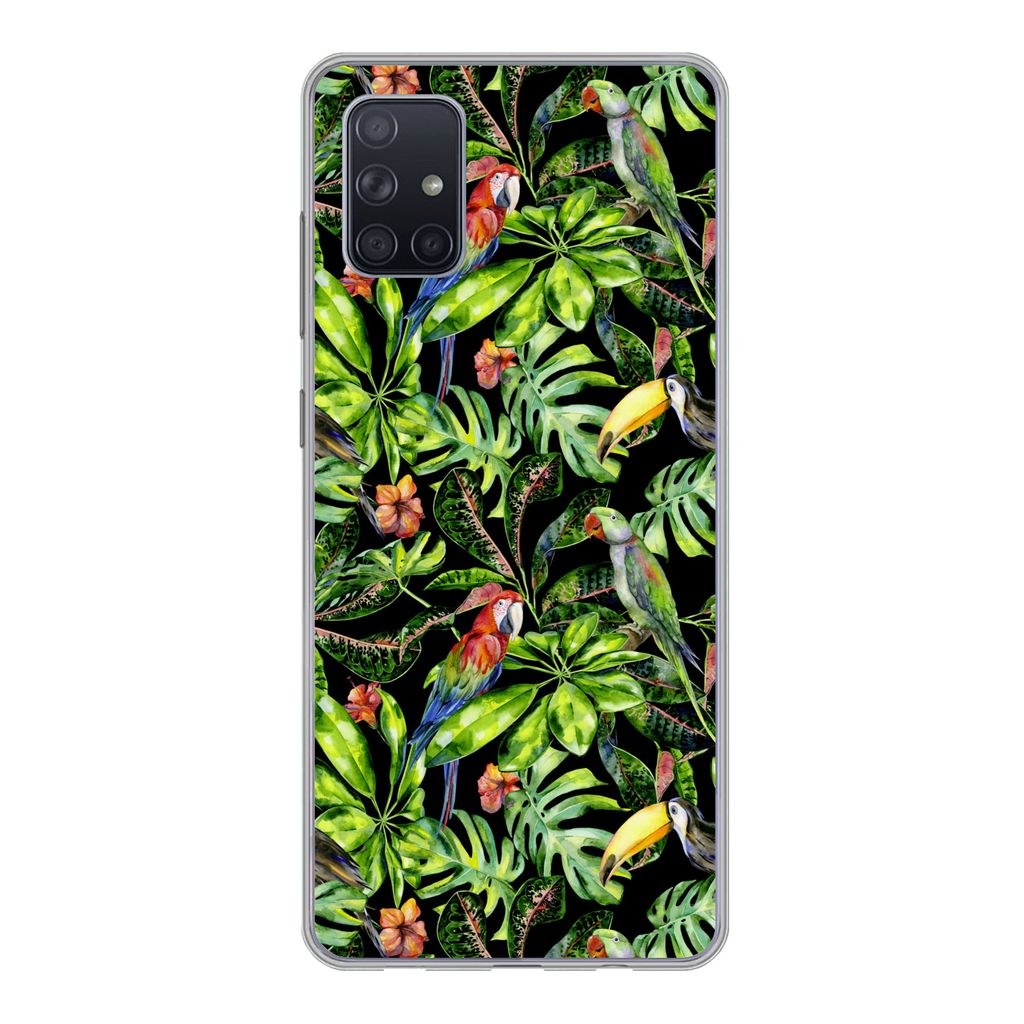 MuchoWow Handyhülle Schutzhülle Hülle für Samsung Galaxy A71 Vögel - Tropisch - Muster Silikon Softcase Handy Hülle - Kartenbesitzer