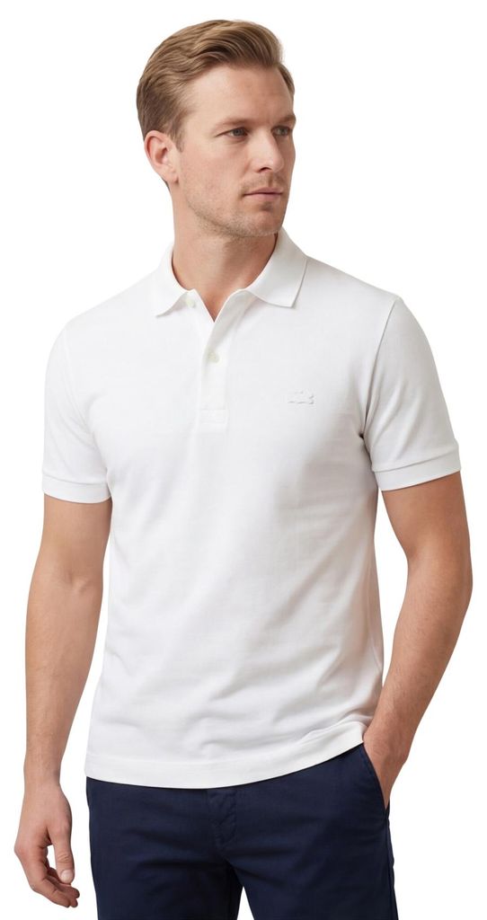Lacoste Kurzarm-Poloshirt Regular Fit Weiß 3-Knopf Baumwolle