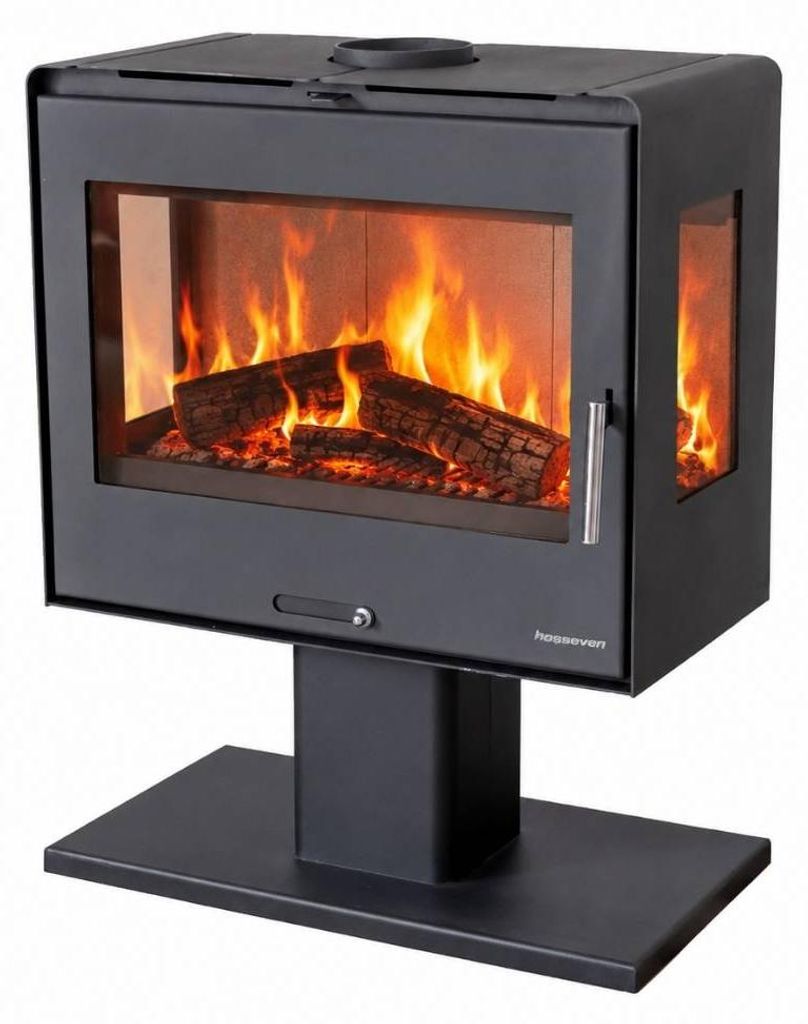 Hosseven Kaminofen Holzofen Wohnzimmer Holzkamin 5071 Panorama 3 Seiten Glas 10 kW Holz Ofen Kamin Heizofen Schwedenofen Mehrfachbelegung