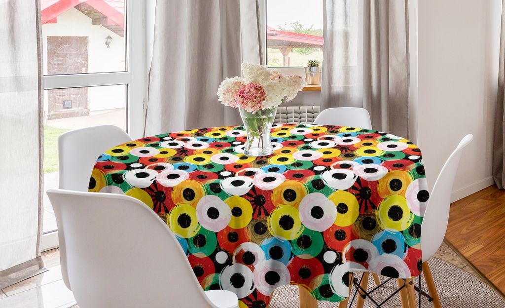 ABAKUHAUS Retro Runde Tischdecke, Vivid Ring Records Schallplatten Kunst, Kreis Tischdecke Abdeckung für Esszimmer Küche Dekoration, 150 cm, Mehr...